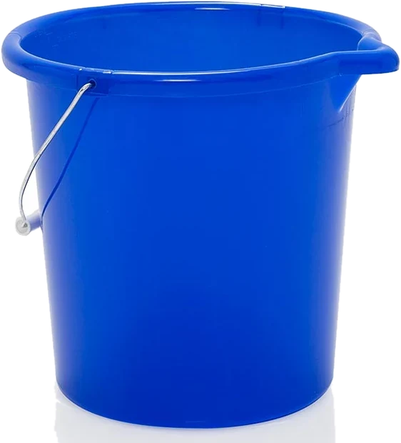 Cubeta de plástico azul con asa metálica
